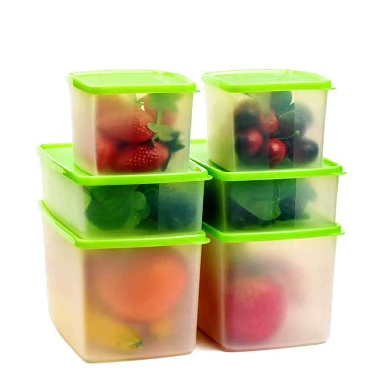 特百惠冷藏保鲜盒 水果蔬菜方形方盒冰箱密封6件套装超值果菜正品